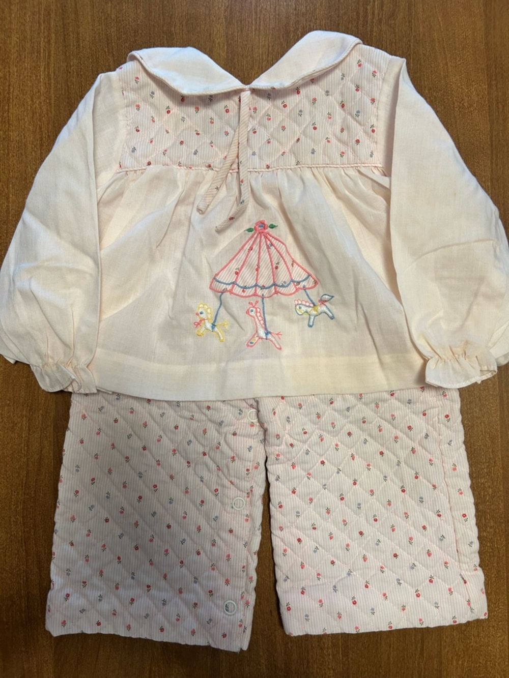 Vintage 90’s Pale Pink Floral Baby Shirt and Matching Pants size 12 Months